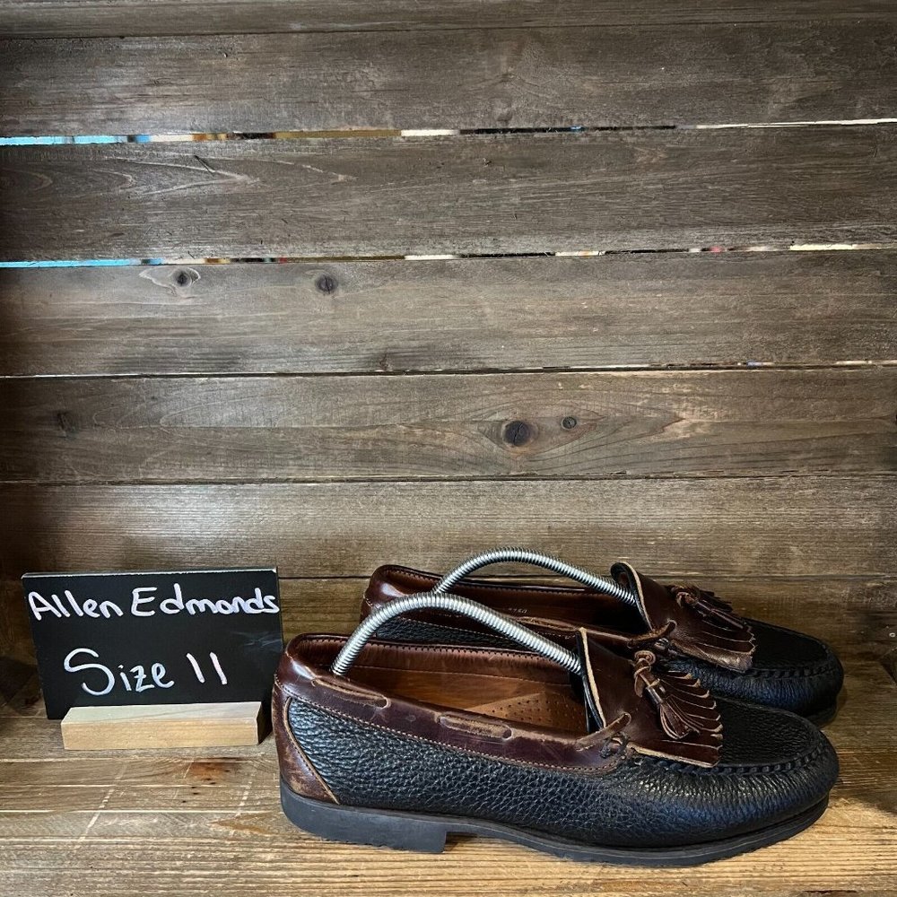 Mens Allen Edmonds‎ Nausha Black Leather Fringe Tassel Comfort Loafers Size 11 D